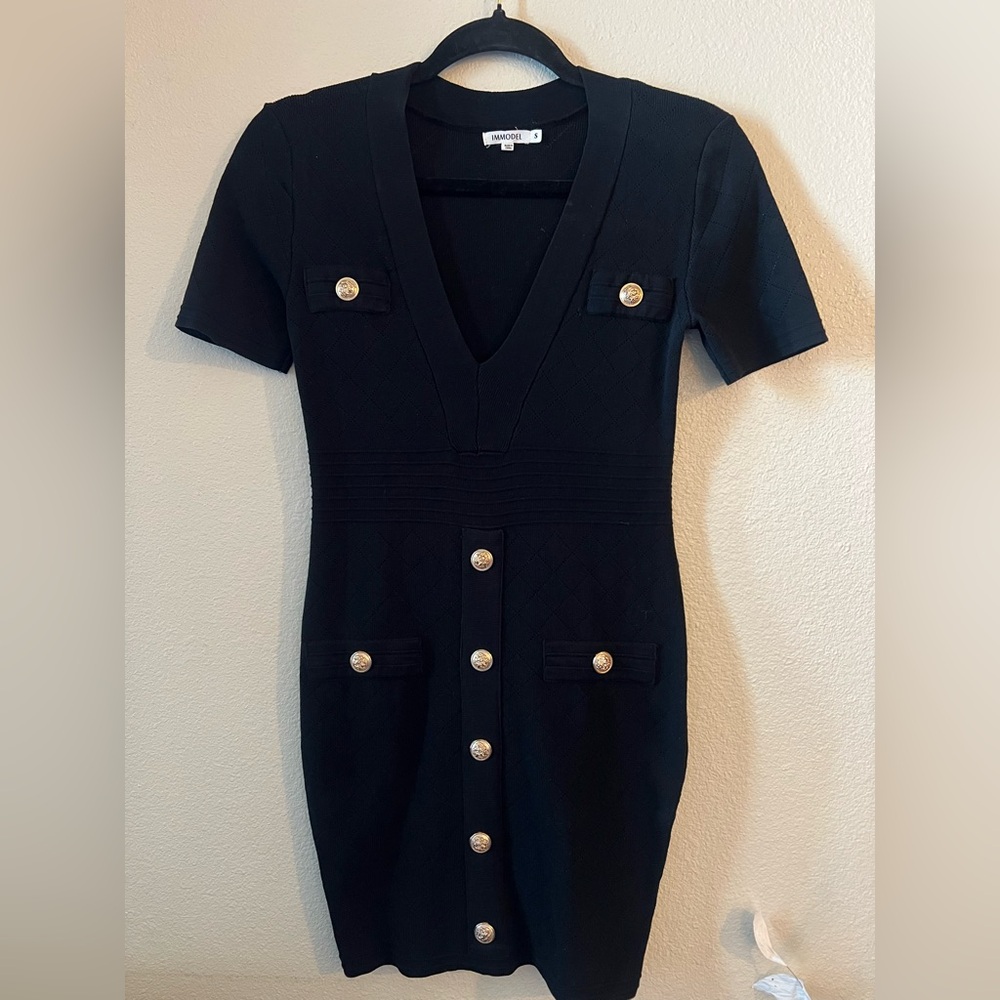 Black Dress with Button Accents